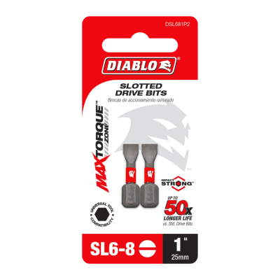 1" Slotted Drive Bits (DSL681P2) 2pcs - Diablo